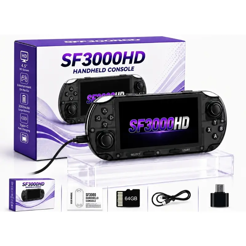 SF3000HD 2026 Upgrade Portable Handheld Gaming Console, 4.5" IPS HD Screen, Dual Analogs, USB Charging, Retro Games Compatible Portable Handheld Games Consoles