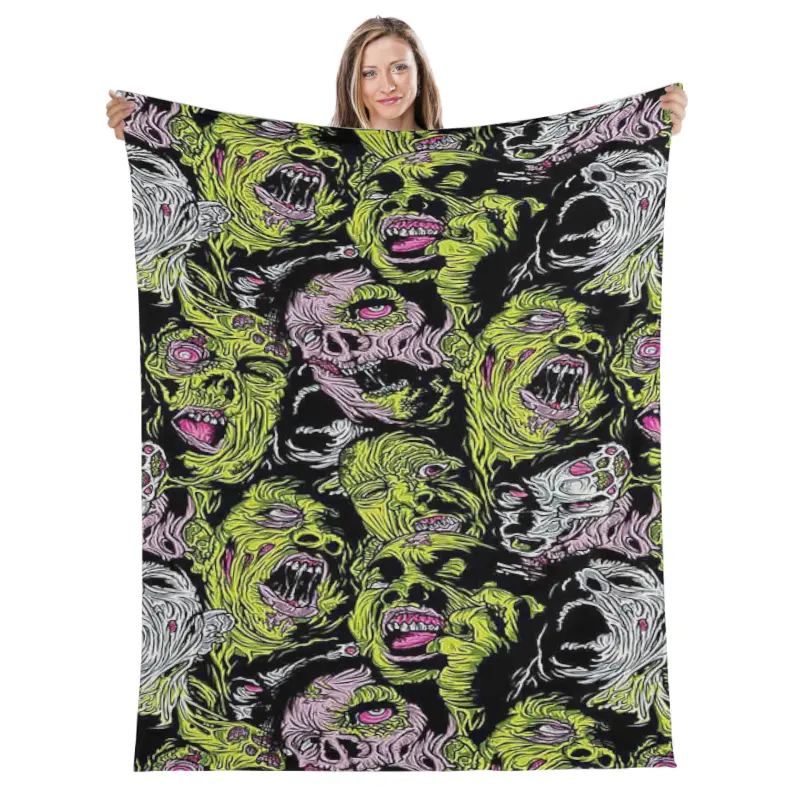 Gothic-style zombie, ghost and devil printed Halloween blanket,Ultra-Soft Lightweight Plush Throw, Halloween Haunted Aesthetic Textile for Horror Lover Gifts, Watch Party Decor