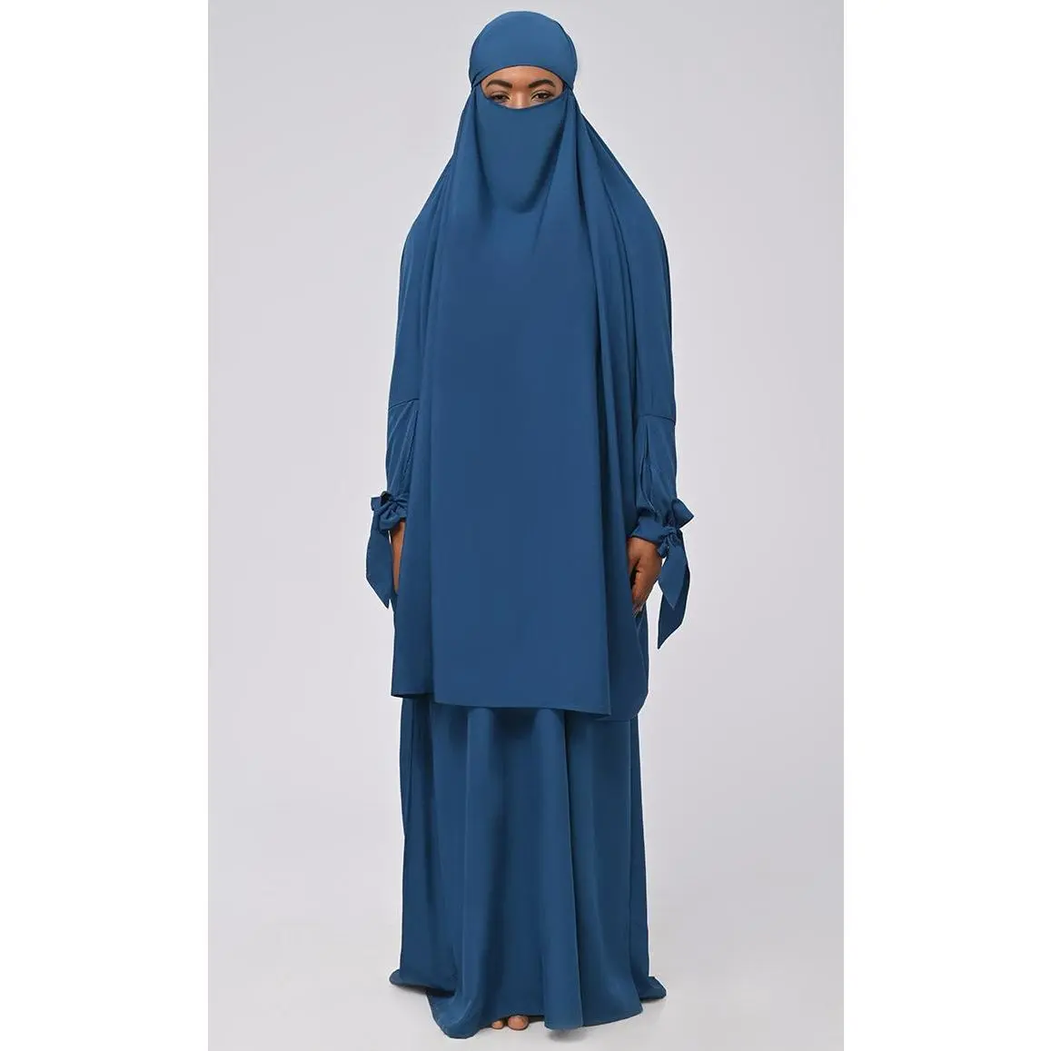 Modest crepe Khimar Prayer Dress with Lace