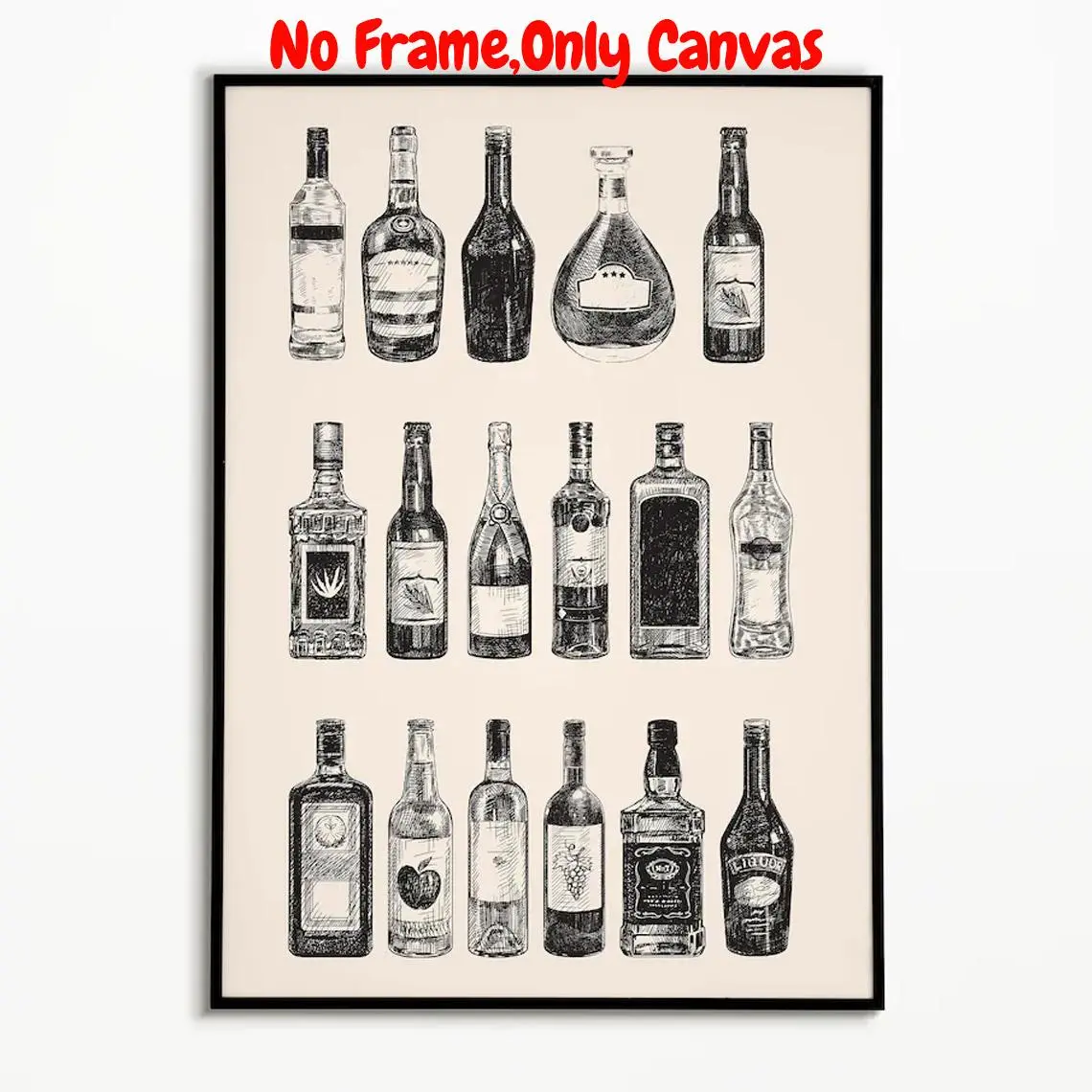 Liquor Bottle Pattern Artistic Unframed Painting, Vintage Liquor Bottle Wall Art, Wall Decor for Home Living Room Bedroom Bar, Ornaments