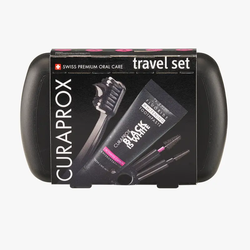 CURAPROX Travel Set Black Is White Ultra Soft & Gentle Toothbrush CS 5460 Toothbrush Be You Toothpaste & CPS Prime Interdental Brushes for Oral Hygiene