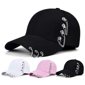 Men Solid Color Side Rivets With Three Rings Baseball Cap Fashion Breathable Women Hip-hop Adjustable Leisure Sun Hat