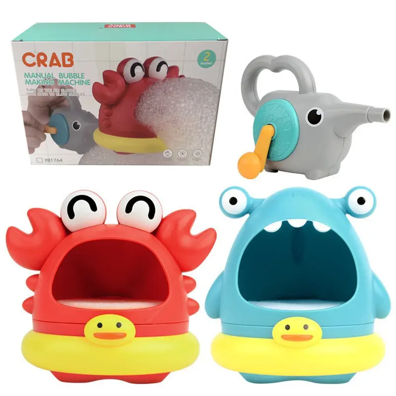 Cartoon Bubble Blower Toy Set, Shark Bubble Maker & Crab Foam Machine with Elephant Blowpipe Gift Box, Manual No Battery Bubble Toy for Toddlers Bath Time Indoor Outdoor Summer Party Kids Gift