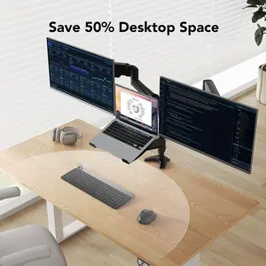 2024-NEW-32" Dual Monitor and 17" Laptop Mount Stand - Adjustable Spring Arm with Tilt, Swivel, Rotation, and VESA Bracket 75/100 Mm - Ergonomic and Space-Saving Design for Comfortable Working Experience