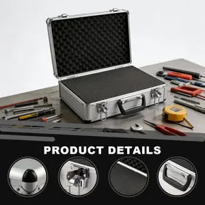 Durable Toolbox Storage Box, Aluminum Frame, Soft Foam Lining, Key Lock, Portable Multi-Function Organizer for Tools, Instruments, Fishing Gear