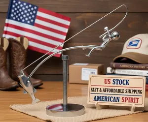 Fisherman Balancing Kinetic Stainless Steel Sculpture, Collectible Decorative Accent Statue, Funny Fishing Gift for Men & Fishing Enthusiasts, Home Decor Ornament for Family Friends Partners, Collectible Statues