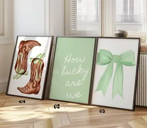 How Lucky print set of 3, Preppy wall art, Coastal Cowgirl, Sage Green Bows Romantic Print, College apartment decor, Girly room aesthetic.jpg