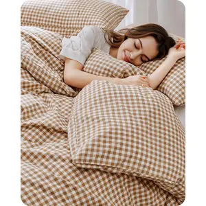 Gingham Duvet Cover Set  Size 3 count Plaid Grid Duvet Cover,  Plaid Comforter Cover,Farmhouse Checkered Gingham Bedding