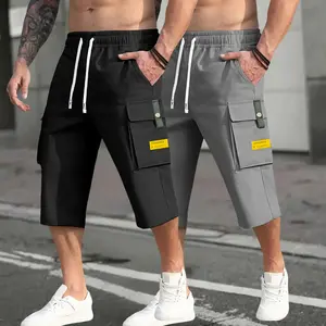 Men’s summer 2-piece cargo pants set with a drawstring waist, large pockets, and stylish letter patches—perfect for casual outings and everyday wear,summervibes