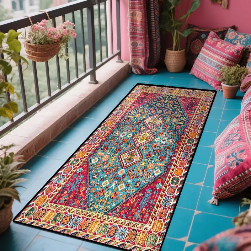 [Indoor/Outdoor Plush Carpet] A Persian-Style Exquisite And Intricate Patterned Runner Carpet, Made of Plush Material, Suitable for Both Indoor And Outdoor Use, Machine Washable And Easy to Clean