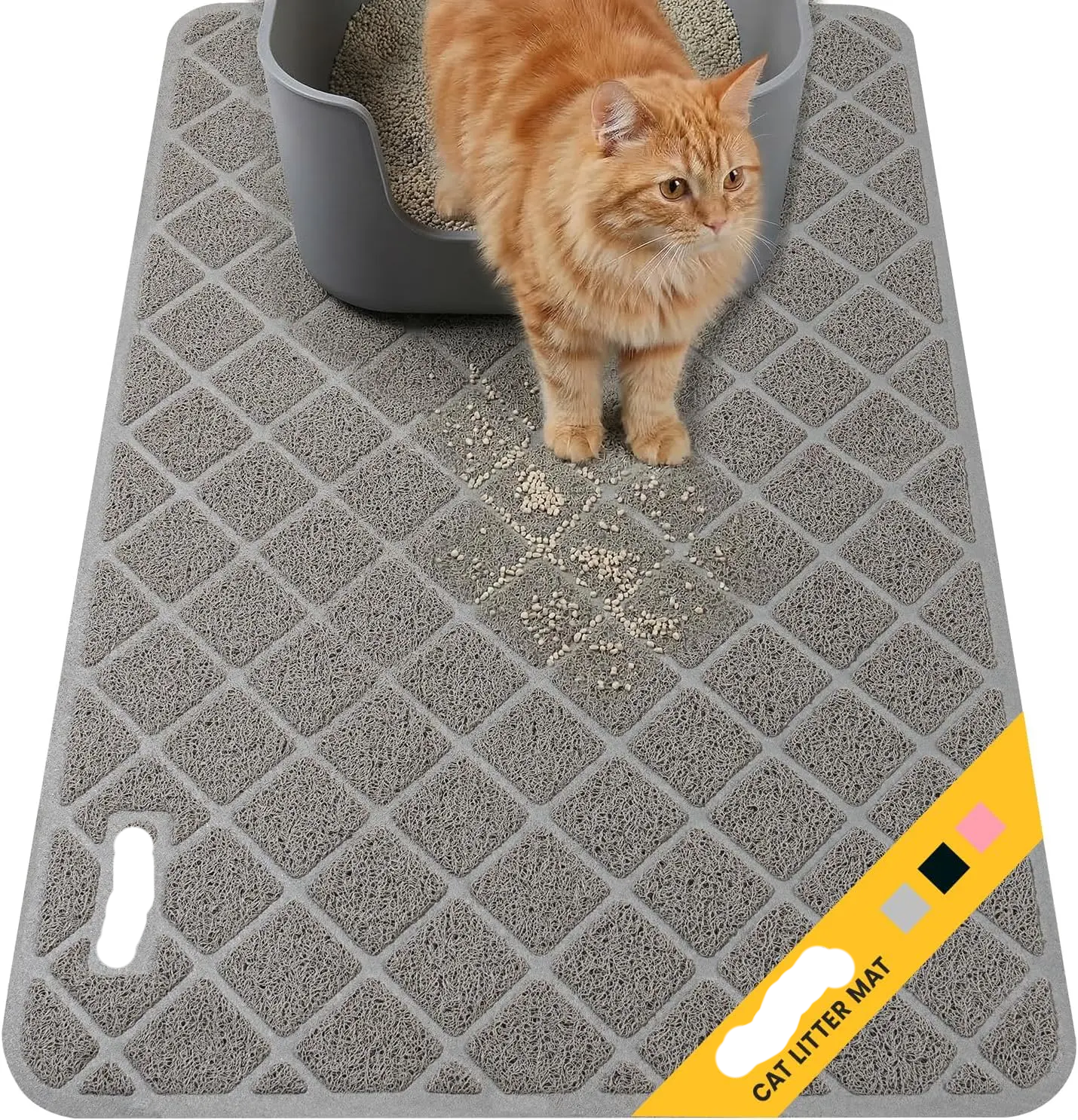 Cat Litter Mat Litter Trapping Mat, Premium Durable PVC Grid Mesh with Scatter Control, Non-slip, Less Waste Cat Litter Box Mat, Soft on Kitty’s Paws, Urine Waterproof, 24" x 17" Grey