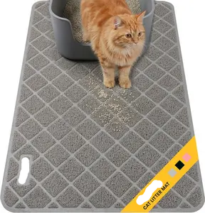 Cat Litter Mat Litter Trapping Mat, Premium Durable PVC Grid Mesh with Scatter Control, Non-slip, Less Waste Cat Litter Box Mat, Soft on Kitty’s Paws, Urine Waterproof, 24" x 17" Grey