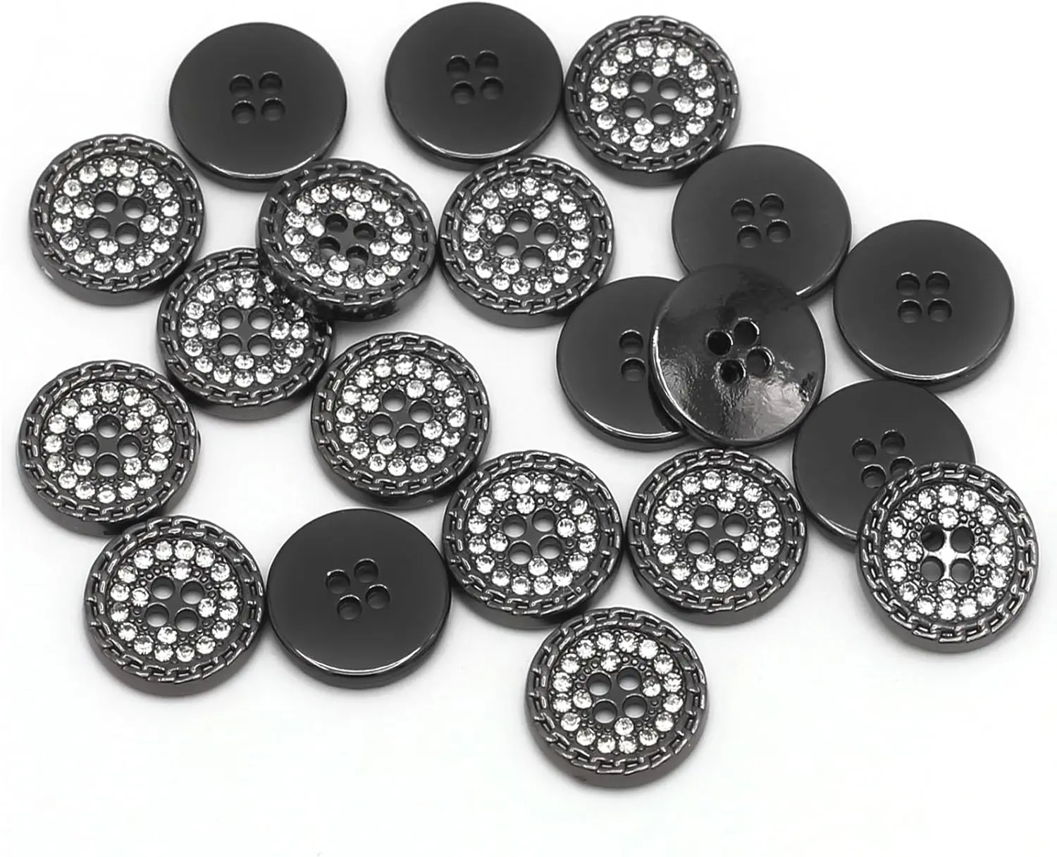 20 count Metal Shirt Buttons, 11mm 4 Holes Rhinestone Buttons Sewing for Clothing Decoration Handmaking