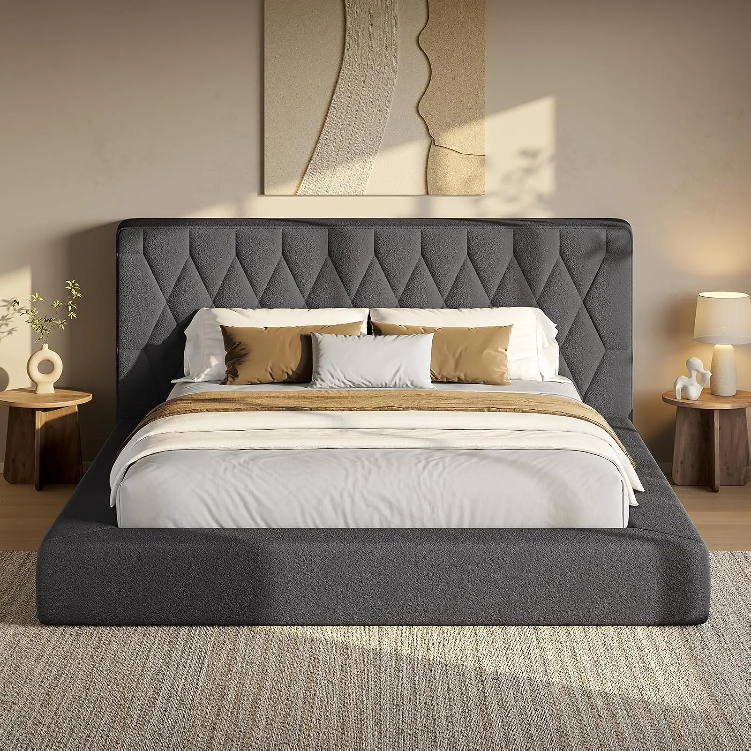 ADORNEVE King Upholstered Cloud Platform Bed Frame - 5.9" Headboard, 4.9" Fully Cushioned Platform, Soft Rounded Corners, Silent Noise-Free Design, Lightweight Strong Build, 15-Min Easy Assembly for Master Bedroom, King Bed Frame, Assembly Required