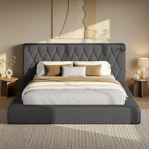 ADORNEVE King Upholstered Cloud Bed Frame, 5.9" Headboard, 4.9" Fully Cushioned Platform, Soft Rounded Corners, Noise-Free, 15-Min Easy Assembly for Master/Guest Bedroom