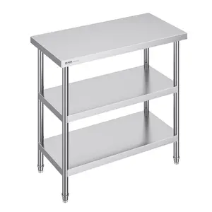 VEVOR Stainless Steel Food Prep Table,  18 x 36 x 34 Inch Commercial Kitchen Worktable, with 2 Adjustable Undershelf, Heavy Duty Prep Table Metal Work Table for BBQ, Kitchen, Home, and Garage