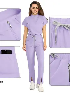 Unisex Short Sleeve Scrubs Set, Medical Workwear Uniforms for Doctor Surgeon Dentist Hospital
