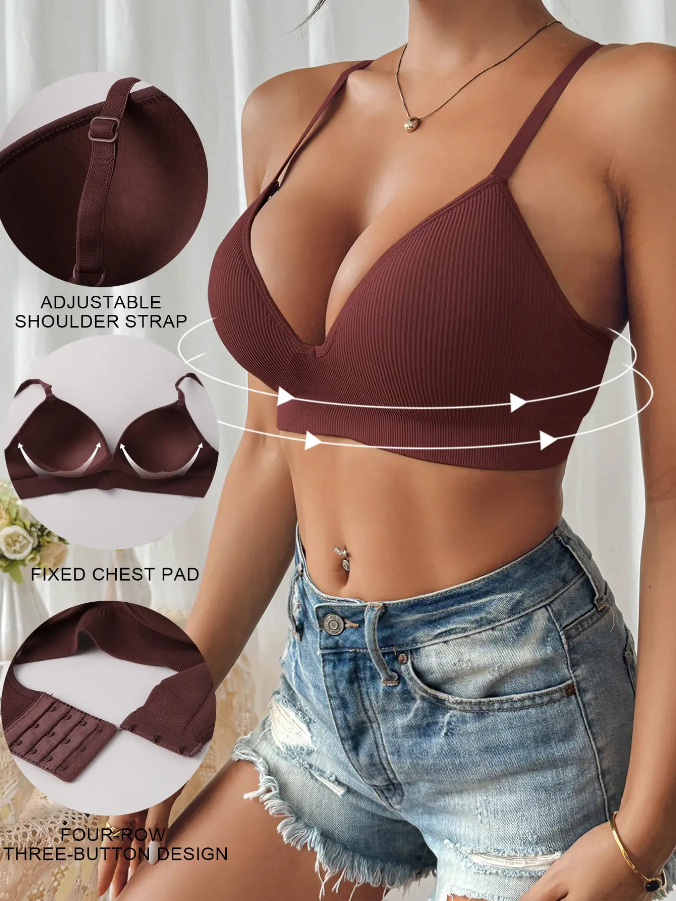 1 Pack/9 colors Women's seamless push-up underwire bra, Soft Comfy Bra, non-removable padding, four-row three-hook back, adjustable straps, skin-friendly, breathable, suitable for daily wear, commuting, solid color