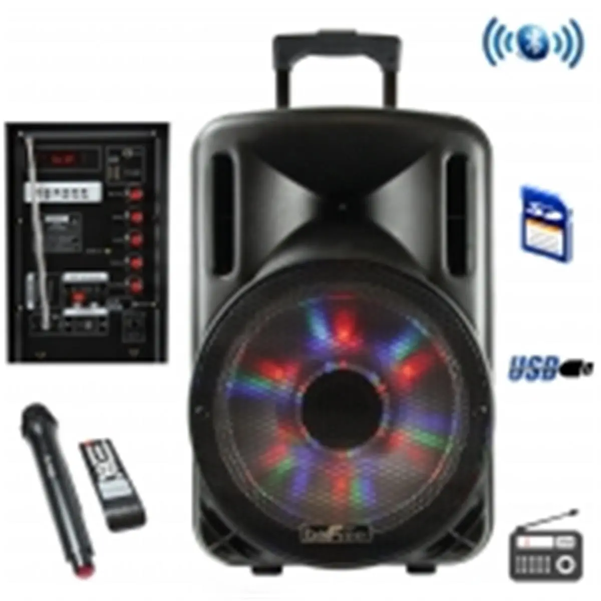 212 MAIN 12in Metal Bluetooth LED Speaker - Rechargeable Portable Party Speaker with 25W Karaoke Audio, USB, Remote Control, AC Adapter Included