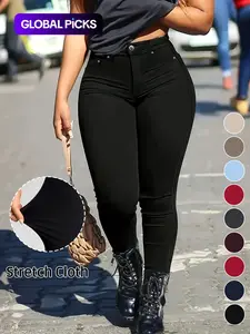 Women's Button-Fly Skinny Pants with Pockets, Casual, Slim, Comfy Pants for Daily Wear, Ladies' Casual Fitted Bottoms for All Seasons (One Size Up is Recommended)
