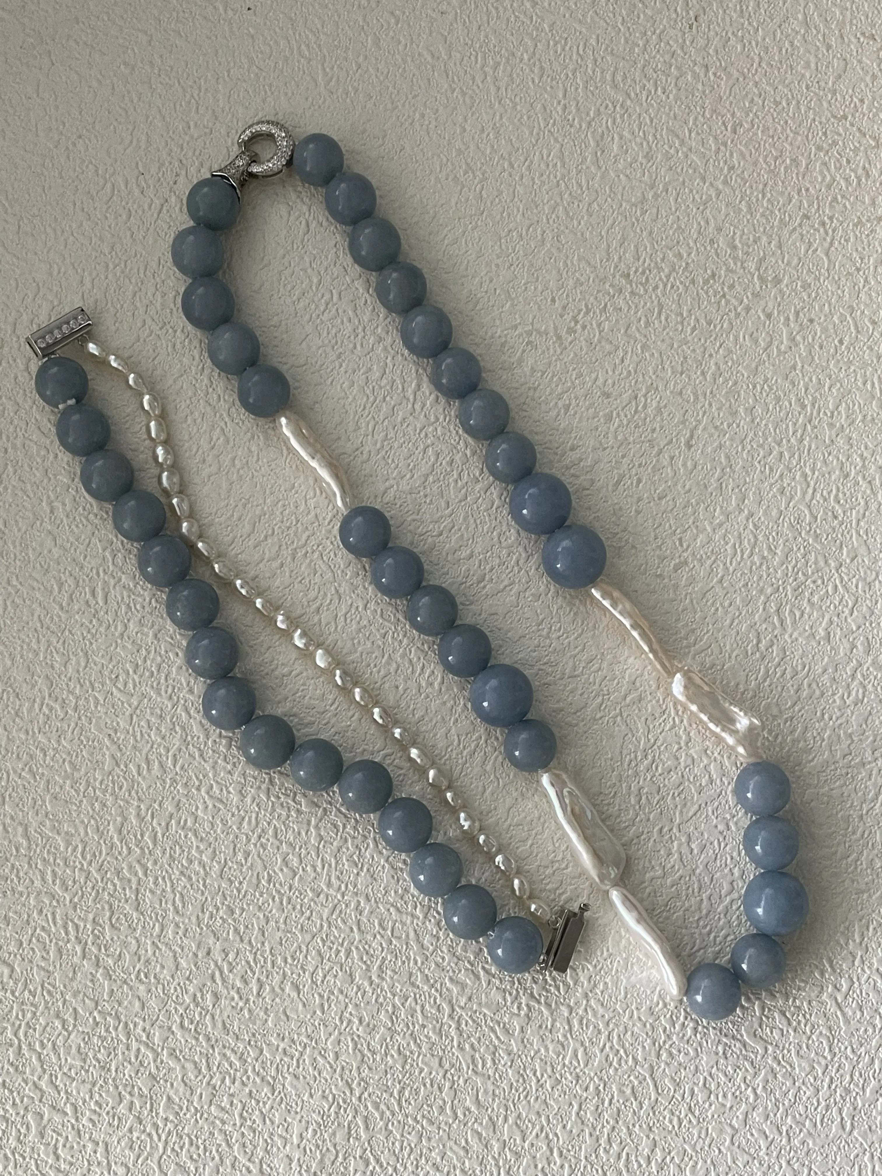 Natural Larimar & Pearl Bracelet 18K Gold Plated 581-2