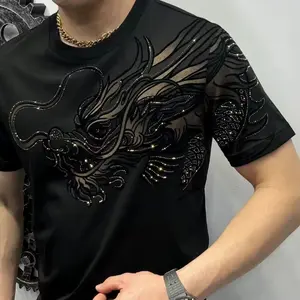 Man Tee Shirts Rhinestones T Shirt For Men Cool Print Top Black Graphic Goth Grunge Rock Cheap Clothes And High Quality Basic S