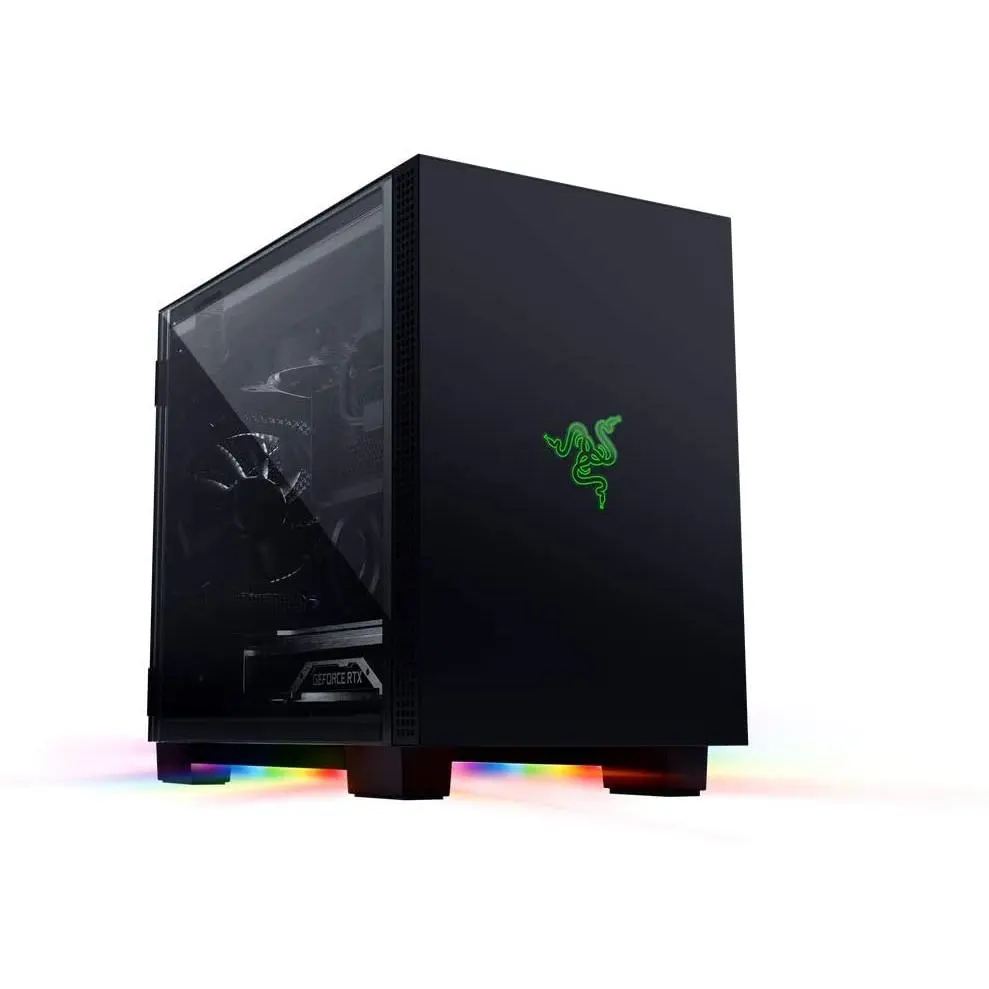 Razer Tomahawk Mini-ITX Compact Minimalist Gaming PC Case - Dual-Sided Tempered Glass Swivel Dual Doors, RGB Lighting, Efficient Built-In Cable Management, Dust Filters, 240mm Radiator Support Desktop Chassis