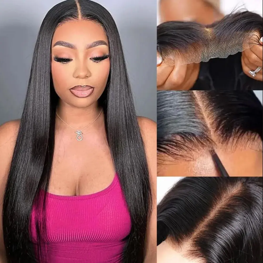 Bling Hair 6x4 7x5 9x6 Glueless Wig Bone Straight Lace Closure Wig Human Hair Wigs Preplucked Hairline Straight Closure Wig backtoschool