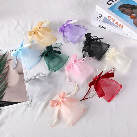 Vsign Colorful Cute Bow Look Drawstring Organizer Bag for Hair Extensions & Wigs Accessories, Storage Carrying Bag & Travel Organization Pouch