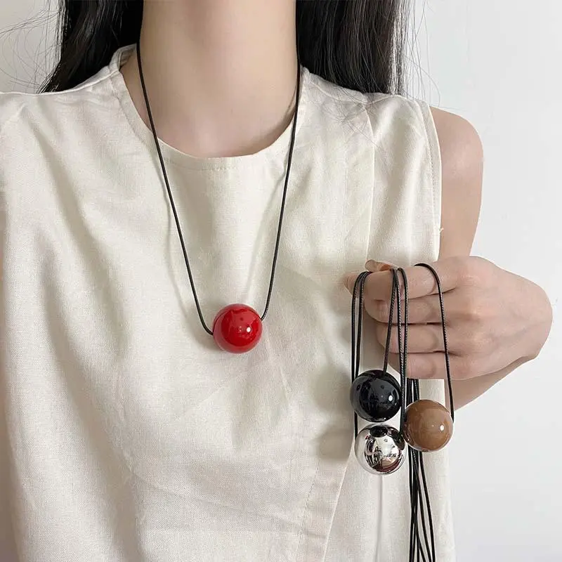2025  Metal Ball Pendant Necklace for Women Fashion Design Long Adjustable Sweater Chain Jewelry Accessories