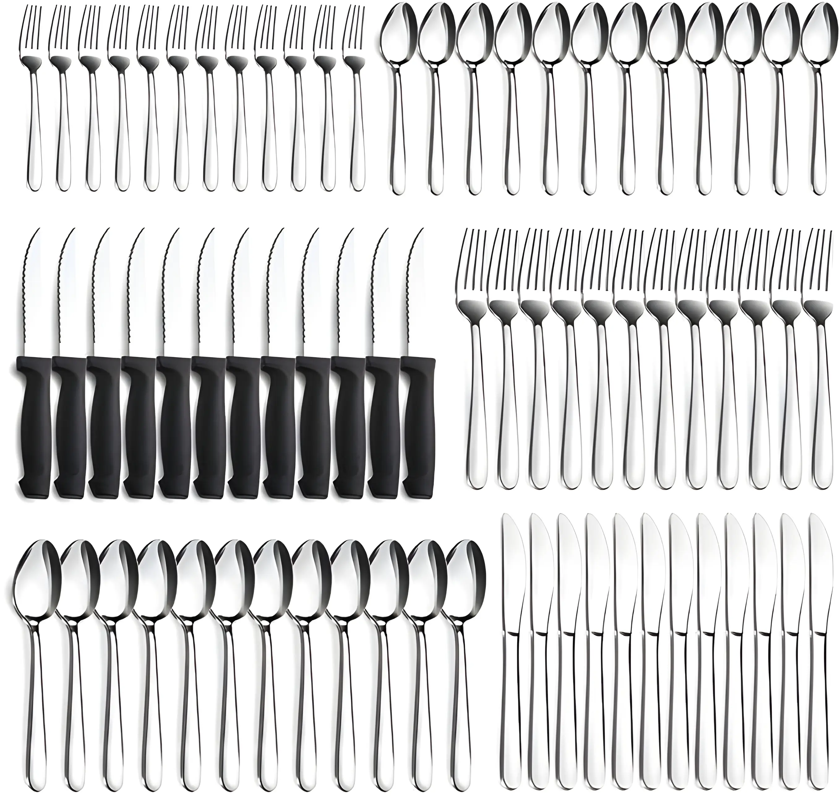 72-Pieces Silverware Sets for 12, Flatware Set with Steak Knives, Stainless Steel Cutlery Set Include Forks Spoons and Knives Utensil Sets Tableware 1