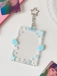 Korean Style Girl Wings Star 3 Inch Transparent Idol Card Case, Student Polaroid Display Holder, Cute Hanging Card Sleeve