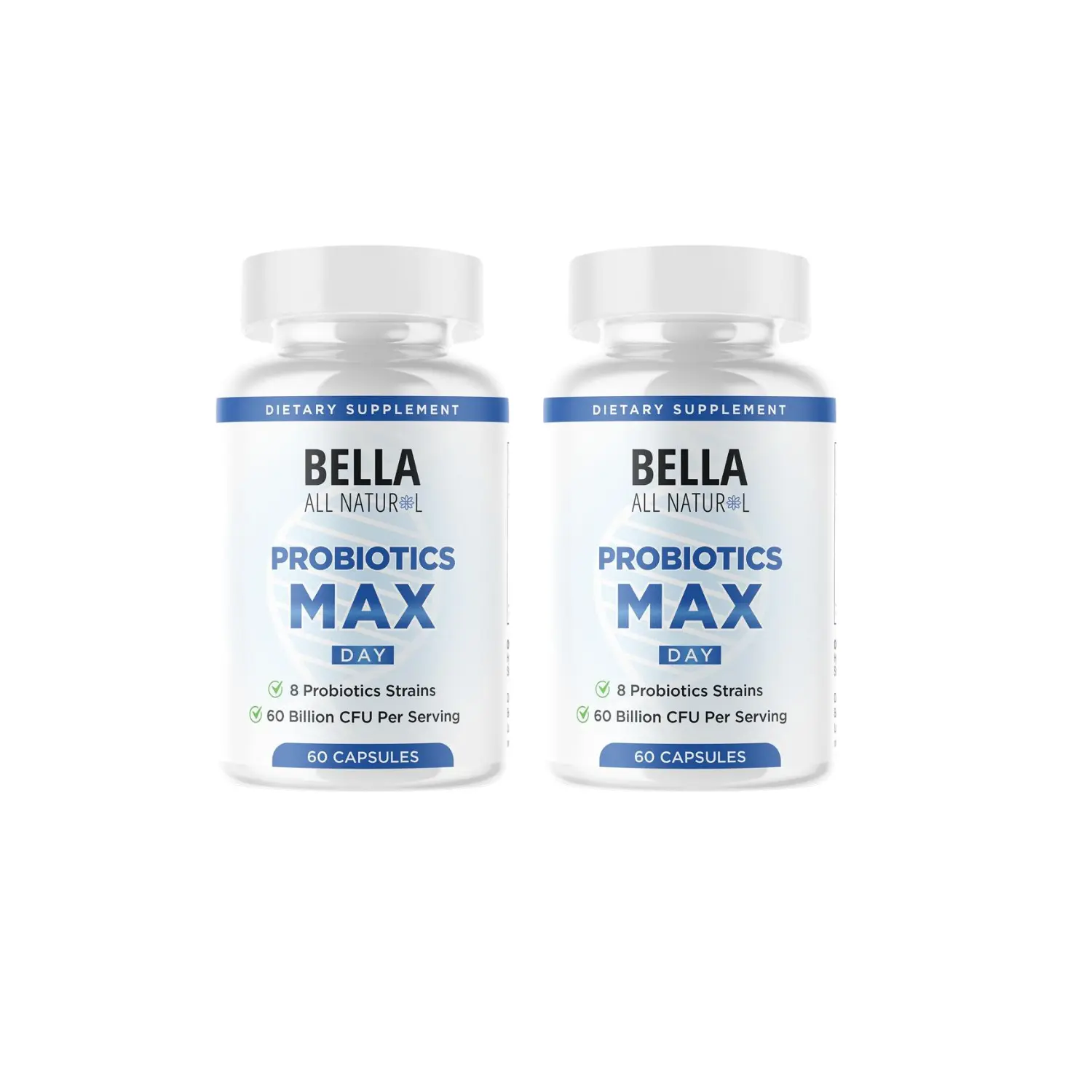 2 Pack Bella All Natural Probiotics MAX Day - 8 Probiotic Strains & 60 Billion CFU per Serving for Daily Use