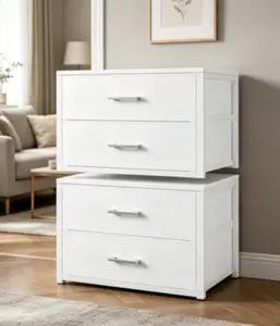 Stackable Fabric Storage Drawers，White 2-Drawer Bedroom Storage Dresser, Modern Closet Organizer, 2-Piece Set