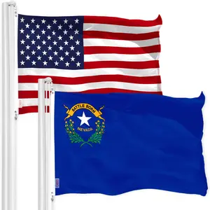 G128 Combo Pack: American USA Flag 3x5 Ft & Nevada Flag 3x5 Ft, Both Printed 150D Polyester, Indoor/Outdoor, Brass Grommets