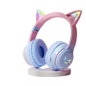 Christmas Gift Bluetooth-compatible Headphones, Long Battery Life Gradient Color Cat Ears Wireless Bt Headset, Compatible with Phone and Tablet Gaming, Wireless Audio Headphones