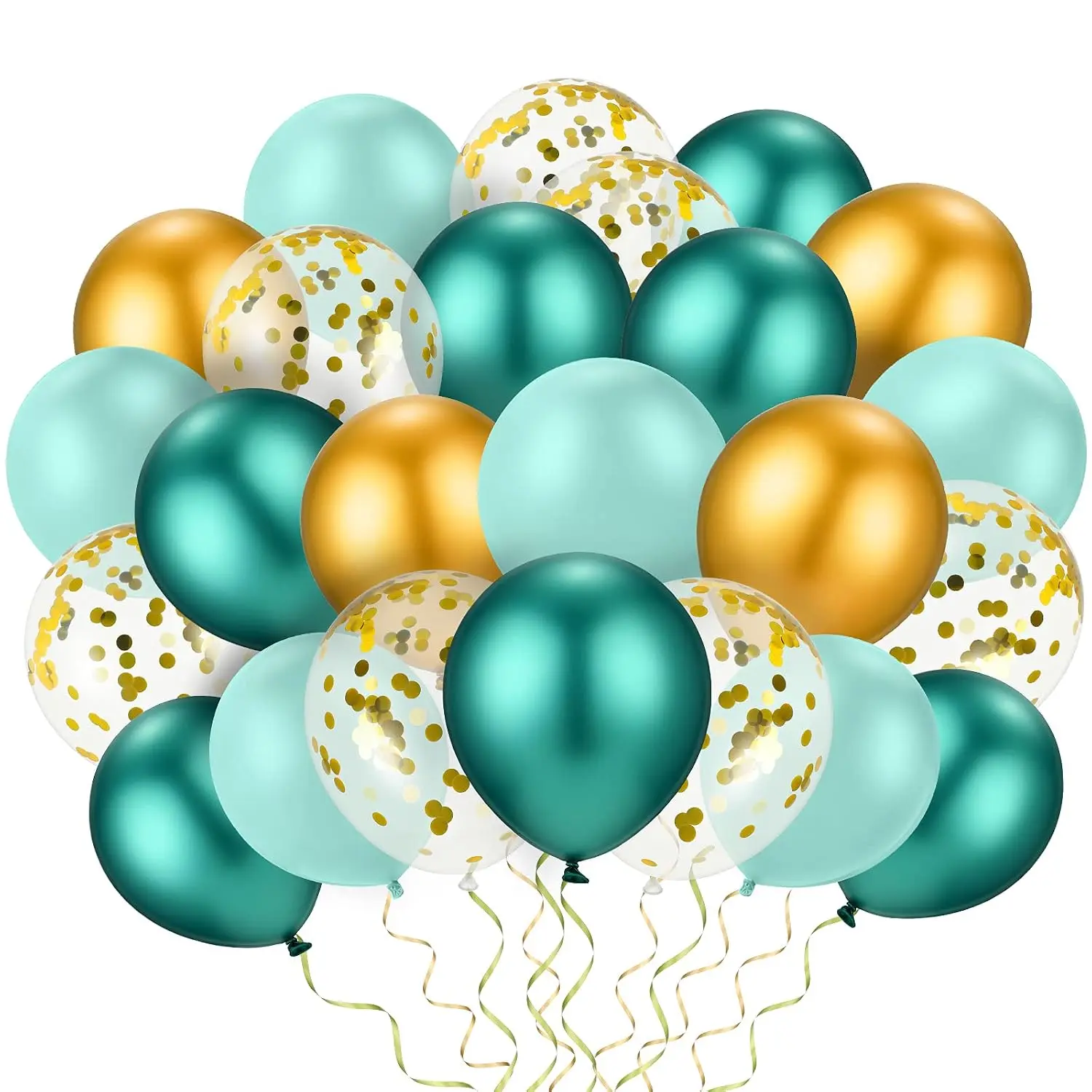 40pc Teal Gold Green Confetti Latex Balloons For Graduation Baby Shower Decor