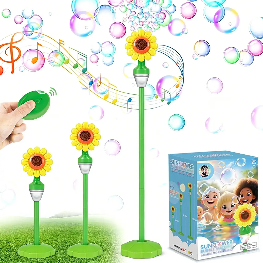 Flower Bubbles Stand Machine, Sunflower Bubbles Maker with Lights, Height Adjustable Rechargeable Automatic Bubbles Blower for Outdoor Wedding Birthday Backyard Party