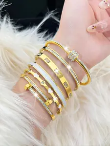 Elegant Rhinestone Decorated Bangle Bracelet, Trendy Stack Bangle, Gifts for Girlfriend, Fashionable Heart Design Bangle for Women & Girls, Trendy All-match & Exquisite Jewelry for Birthday Gift, Trendy Jewellery Accessories