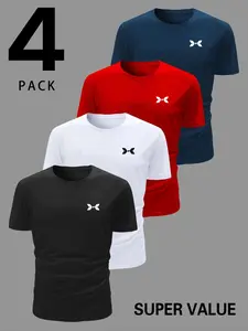 Men's Sporty Short Sleeve T-Shirt, Breathable Comfort Quick-Dry Fabric, Casual Athletic Essential, Versatile Simple Design, Gym Tees, Gym Athletic Clothes, Gym Daily Wear