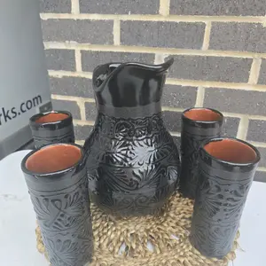 Clay Pitcher with 6 cups