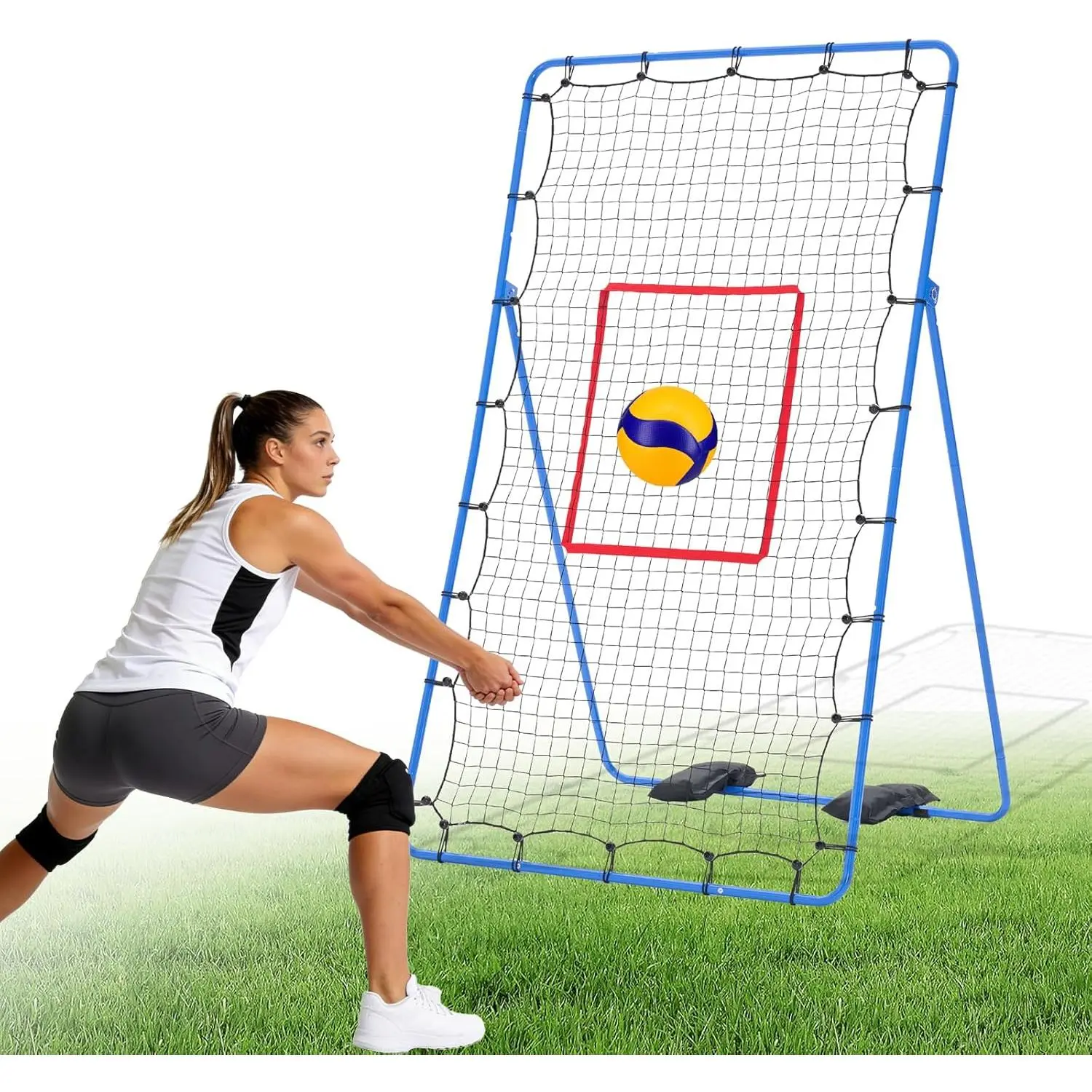 7x4 ft Volleyball Training Equipment, Heavy Duty Bounce Back Net with Travel Bag, Adjustable Angle Rebounder for Spiking, Bumping, Serving Practice