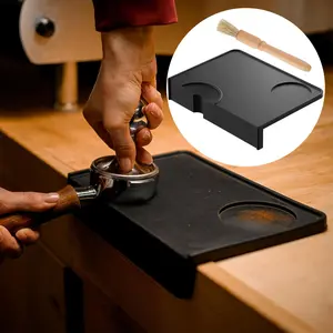 Coffee Tamper Mat with Barista Brush Silicone Coffee Tamping Mat Barista Accessories with Edge Protection Portafilter Accessories Tamping Mat with Notch for The Portafilter for Espresso