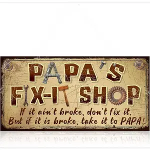 Papa Gifts 12 x 8 Inch Papa's Fix-it Shop Metal Hanging Sign Vintage Decorative Saying Signs Garage Workshop Decor for Father's Day Birthday Christmas Thanksgiving Day Dad Grandpa