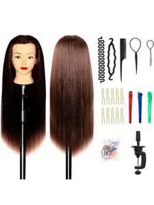 Training Head 28 Inch Hairdresser Styling Head, Synthetic Fiber Hair Styling Head, Free Clamp & DIY Braiding Set, Halloween Prop, Unisex-Adult