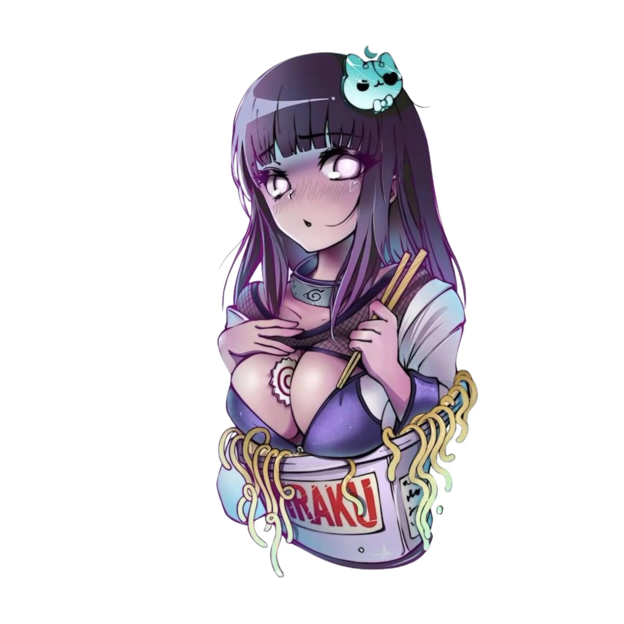 Hinata Hyuga Ramen Cup Sticker, Naruto Anime Cute Hinata Noodle Bowl Vinyl Decal