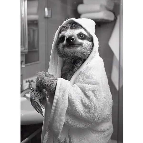 Frameless Sloth in Bathrobe #2 Print - Cute Funny Animal Colorful Art, Home Supplies, Kid Room Decor, Tube Pack Frameless Canvas Poster Gift, Frameless Print
