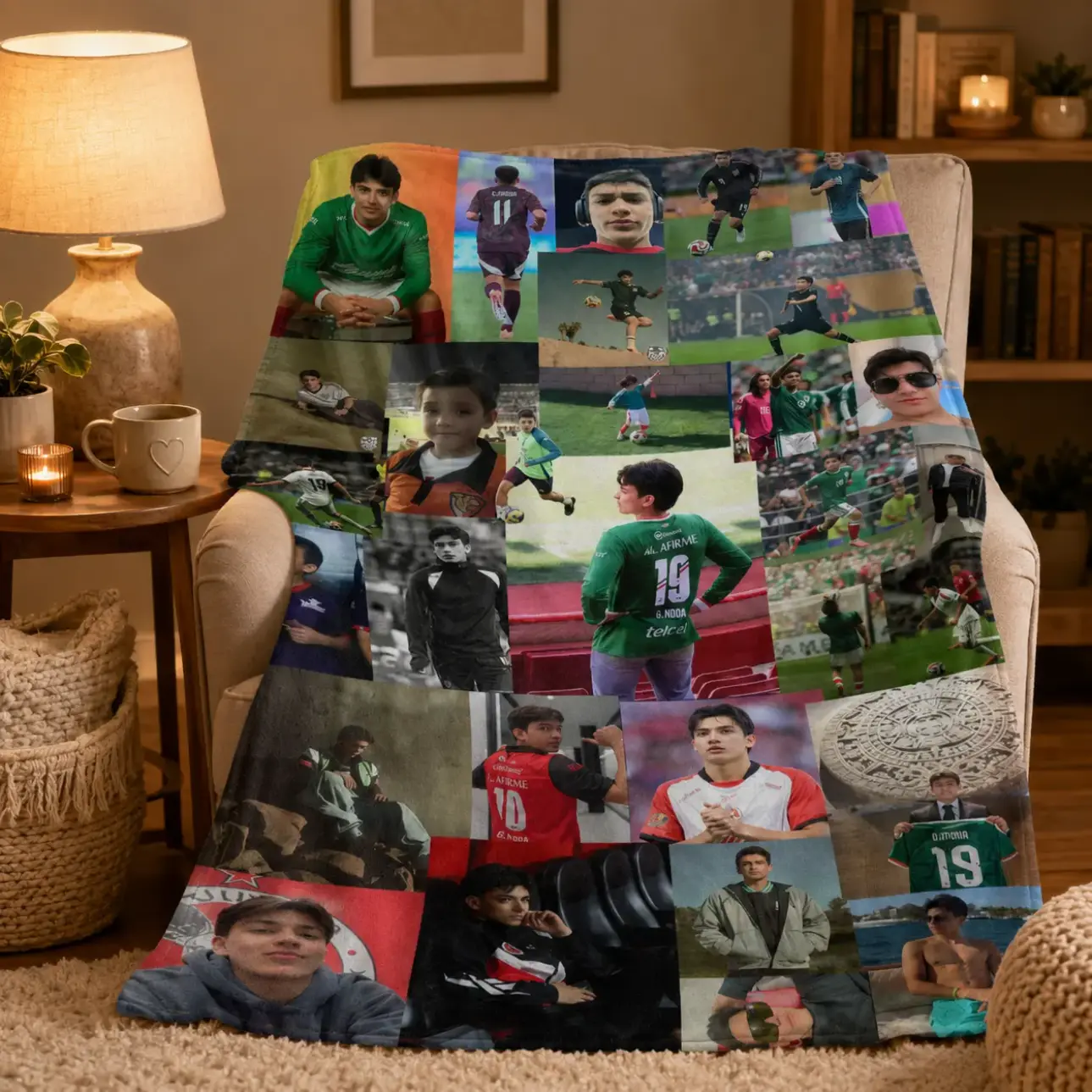 Gilberto Mora Mexico Soccer Player Photo Collage Throw Blanket, Football Athlete Career Moments Graphic Soft Cozy Plush Bed Blanket, Lightweight Warm Blankets for Bedroom Decor, Couch Sofa Living Room, Birthday Gifts for Soccer Fans