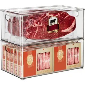 2 Pack Deep Freezer Organizer Bins, Straight Side Stackable Chest Freezer Storage Bins, Pantry organizers and Storage, -Grade Plastic