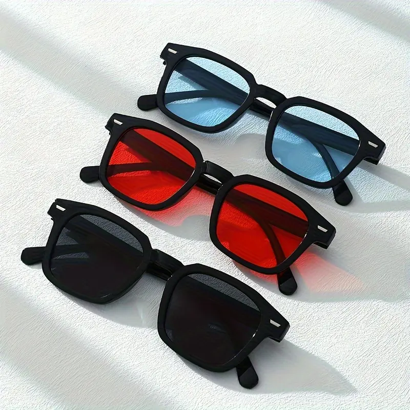 Women's Trendy 3-Pair Boxed Oversized Sunglasses - Polyamide Semi-Rimless Frame Women's Sunglasses, Classic Colors, 3-Lens (Natural/Tinted/Blue Light Blocking Anti-Light), Casual Eyewear, Ideal for Photography Props, Trendy Sunglasses Women